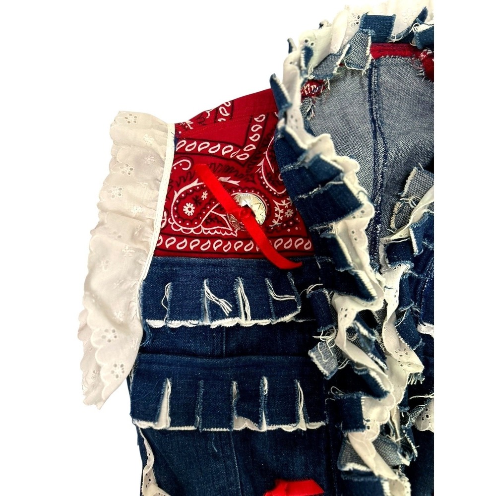 80's Wrangler Concho Bandana Print Fringe Denim Vest 10/12 Girls Western Cowgirl - Picture 4 of 11